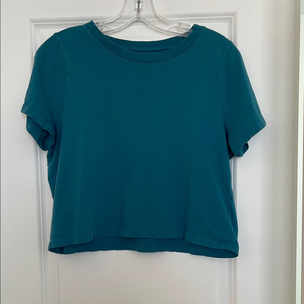 Madewell Green and Blue Crop T-Shirt Short Sleeve Relaxed